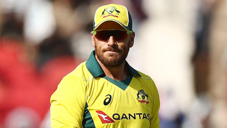 Aaron Finch has flagged dropping himself down the order for the World Cup. Pic: Getty