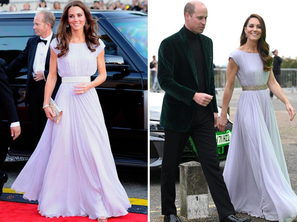 Kate Middleton wears the same dress in 2011 and 2021.