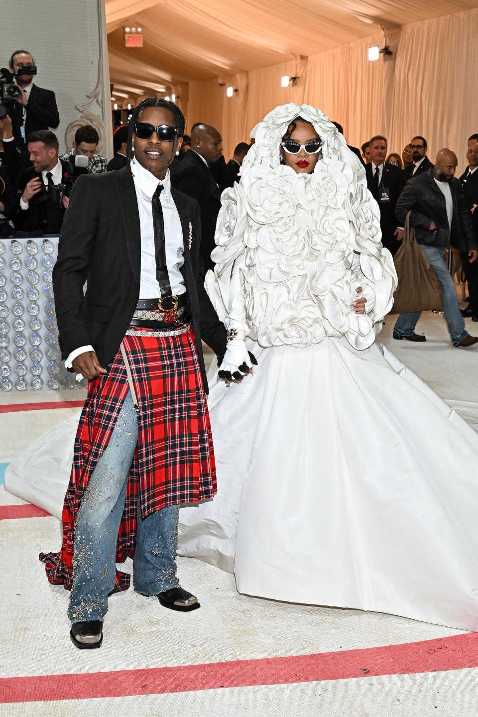 A$AP Rocky and Rihanna at the 2023 Met Gala: Karl Lagerfeld: A Line of Beauty held at the Metropolitan Museum of Art on May 1, 2023 in New York, New York.