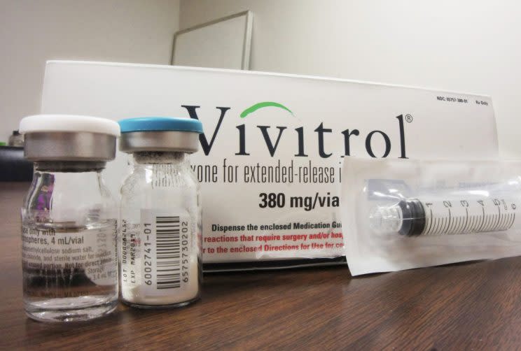 The packaging of Vivitrol is seen at an addiction treatment center in Joliet, Ill. (Photo: Carla K. Johnson)