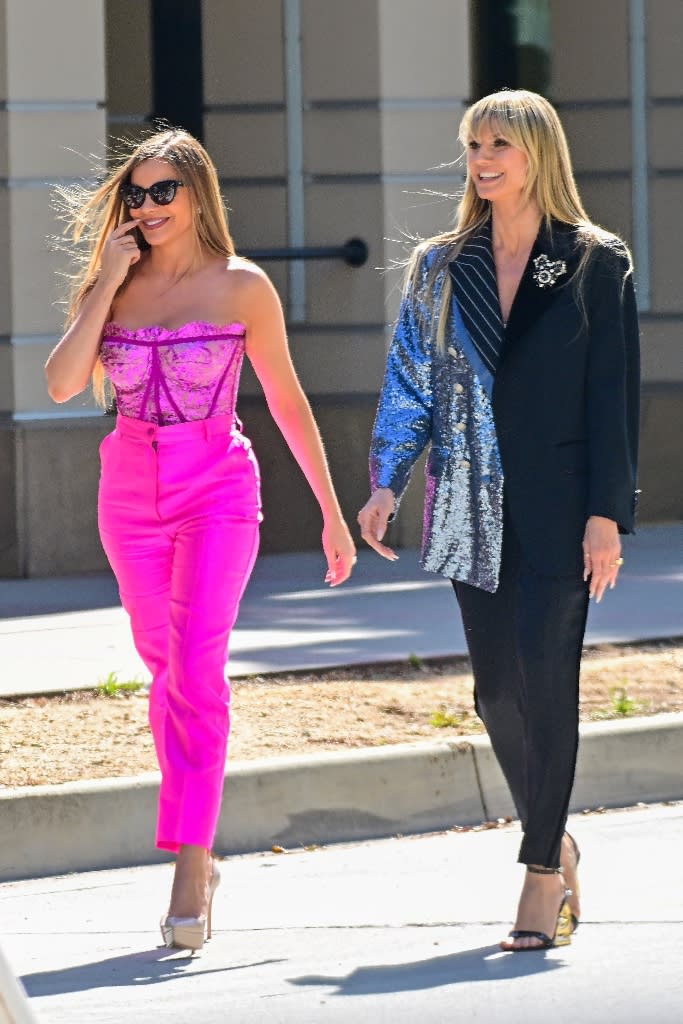 Sofia Vergara and Heidi Klum film “America’s Got Talent” in Los Angeles on April 23, 2022. - Credit: Snorlax/MEGA