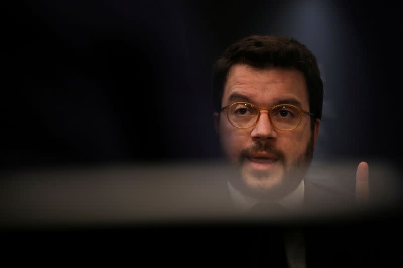 FILE PHOTO: Catalan regional deputy leader Pere Aragones speaks during an interview with Reuters in Madrid