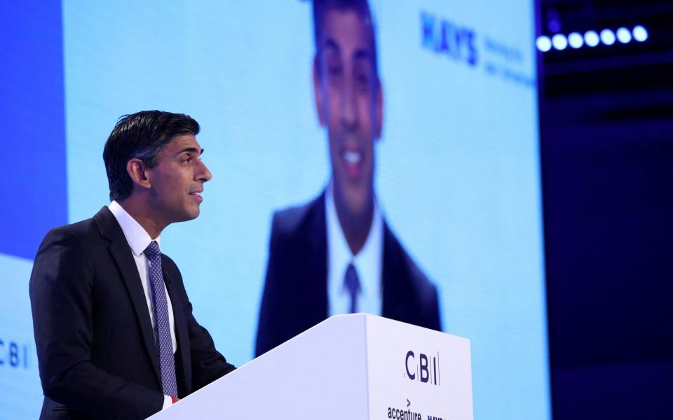 Rishi Sunak addresses the CBI's annual conference in Birmingham today - Phil Noble/Reuters