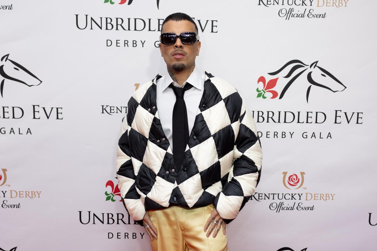 Rauw Alejandro walks the read carpet at the Unbridled Eve Gala at the Galt House Hotel on May 3, 2024 in Louisville, KY.