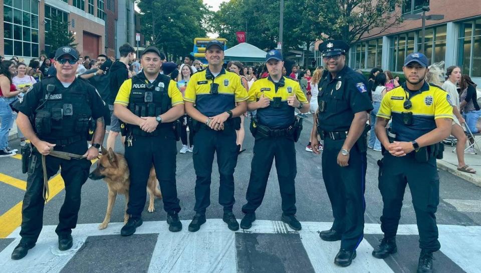 Temple University Police Officer Chris Fitzgerald, far right, 31, was shot and killed on duty Saturday, Feb. 18, 2023 while on-duty near the college campus in Philadelphia. He joined the force in 2021 and was a husband and father of four.