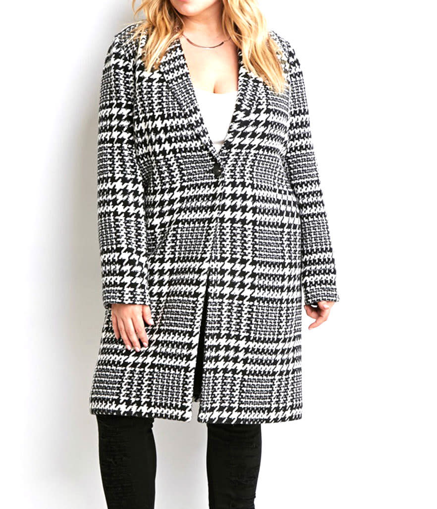 Forever 21 Plus Size Houndstooth Car Coat