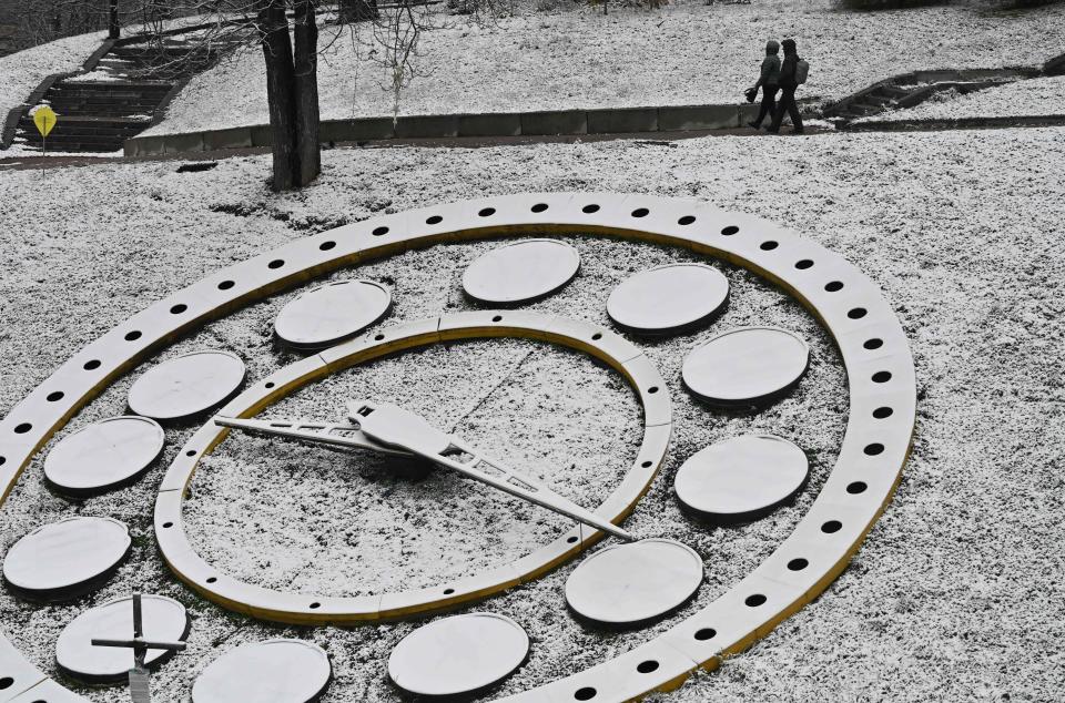 A park scene near Independence Square after snowfall (AFP/Getty)