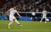 <p>Thuderbolt: Nacho fires Spain into the lead with a rocket of a shot… (AP) </p>