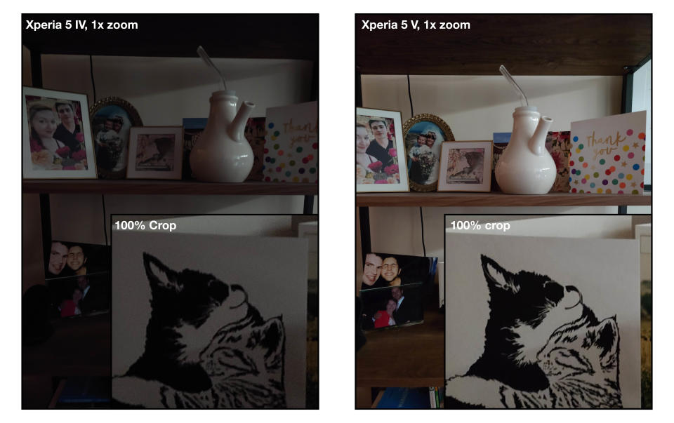 A set of comparison images captured on the Sony Xperia 5 V and 5 IV