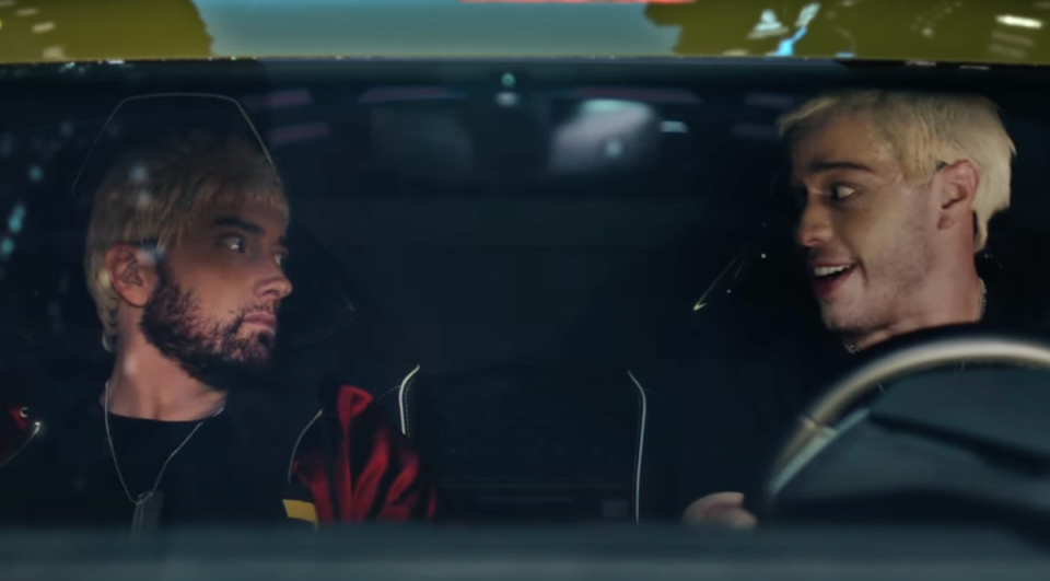 Pete Davidson (right) with Eminem in the rapper’s music video for ‘Houdini' (YouTube)