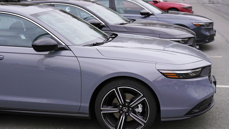 Honda Accord sedans are lined up in a sales lot at the Canobie Lake Honda car dealership March 13, 2023, in Salem, N.H. Cars made by Honda, Toyota, Lexus, Acura and Mazda top the list of safest vehicles on the road, according to the Insurance Institute for Highway Safety.