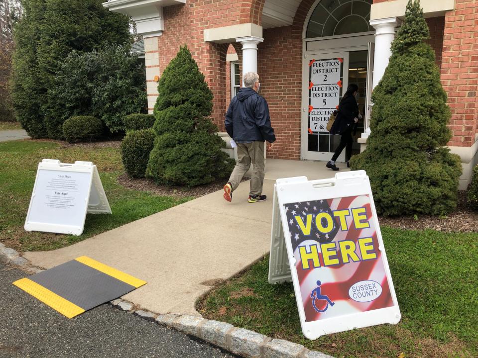 Voters enter a polling place at the Sparta Fire Department on Woodport Road Tuesday, Nov. 3, 2020.