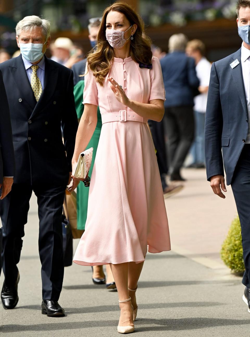 LONDON, ENGLAND - JULY 11: HRH Catherine, Duchess of Cambridge attends Wimbledon Championships Tennis Tournament at All England Lawn Tennis and Croquet Club on July 11, 2021 in London, England.
