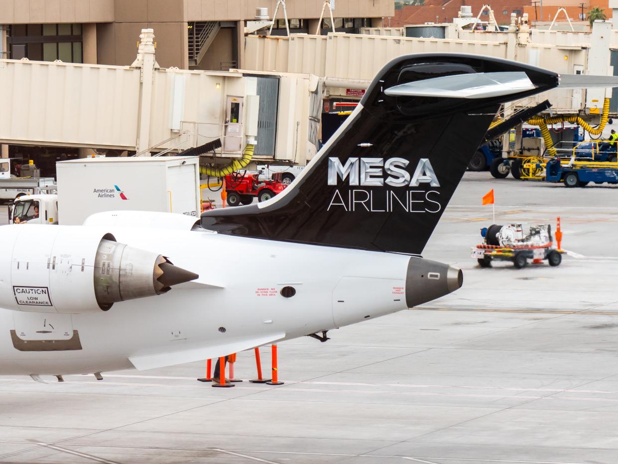 Mesa Airlines Bombardier CRJ-900ER aircraft seen at Phoenix Sky Harbor International Airport.