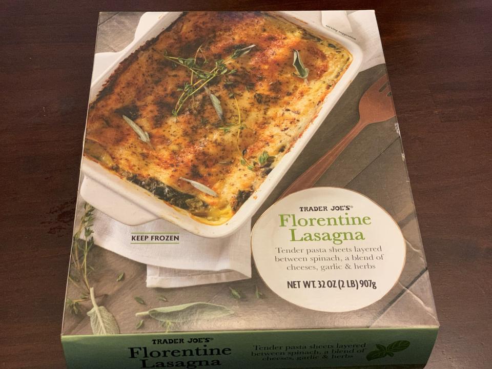 Trader Joe's Florentine lasagna in original package