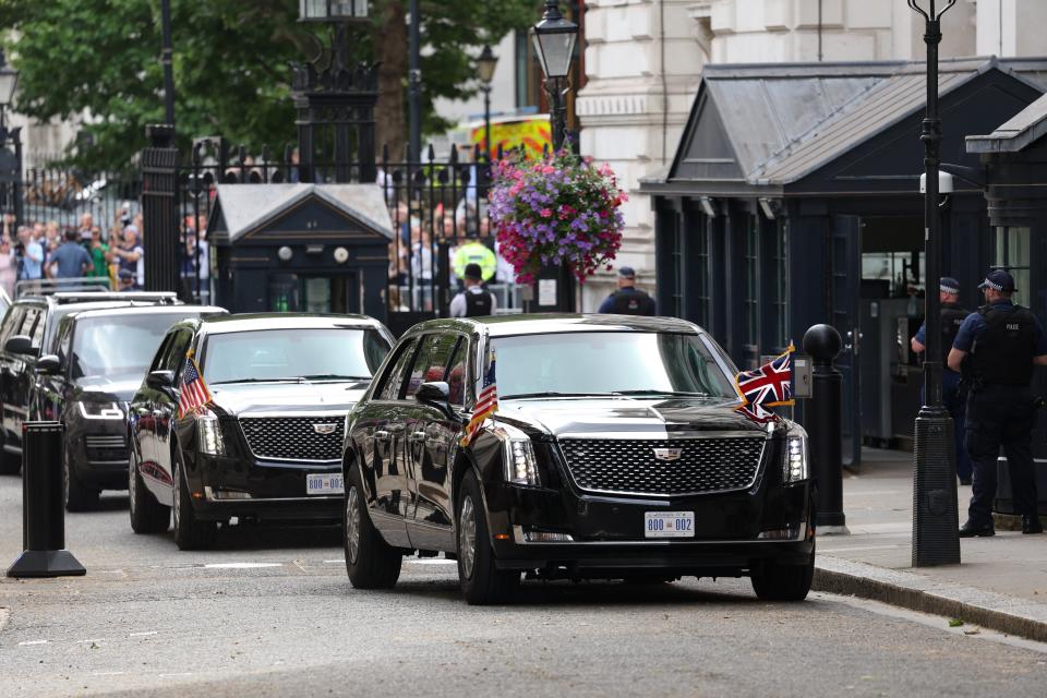 The motorcade of U.S. President Joe Biden arrives at 10 Downing Street in London (REUTERS)