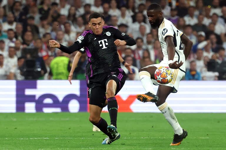 Jamal Musiala y Antonio Rudiger, frente a frente, en Real Madrid-Bayern Munich