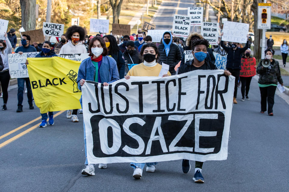 Protesters mark the second anniversary of Osaze Osagie's death.