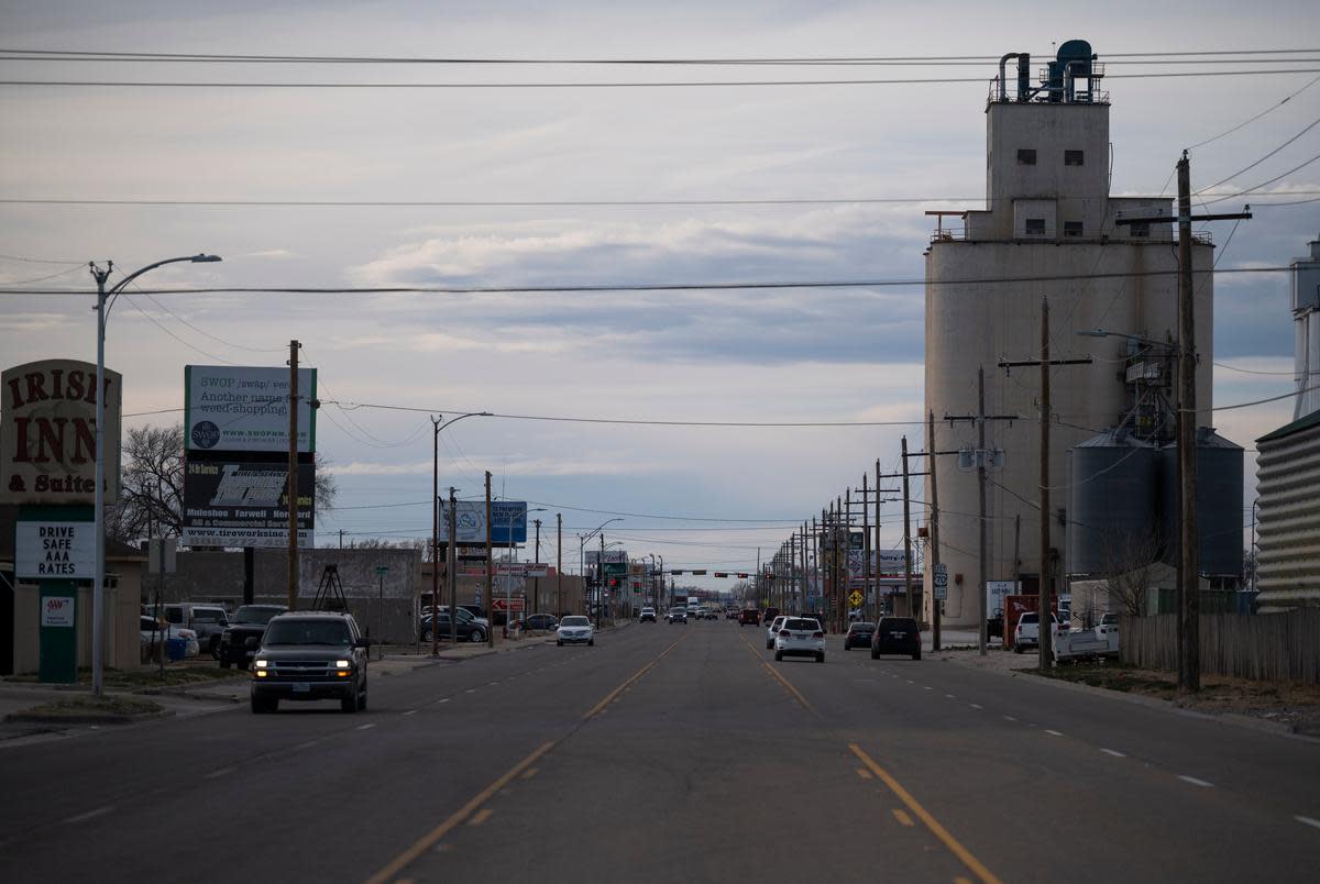 The view into Muleshoe, Texas along Highway 84 on March. 6, 2023, in Muleshoe.