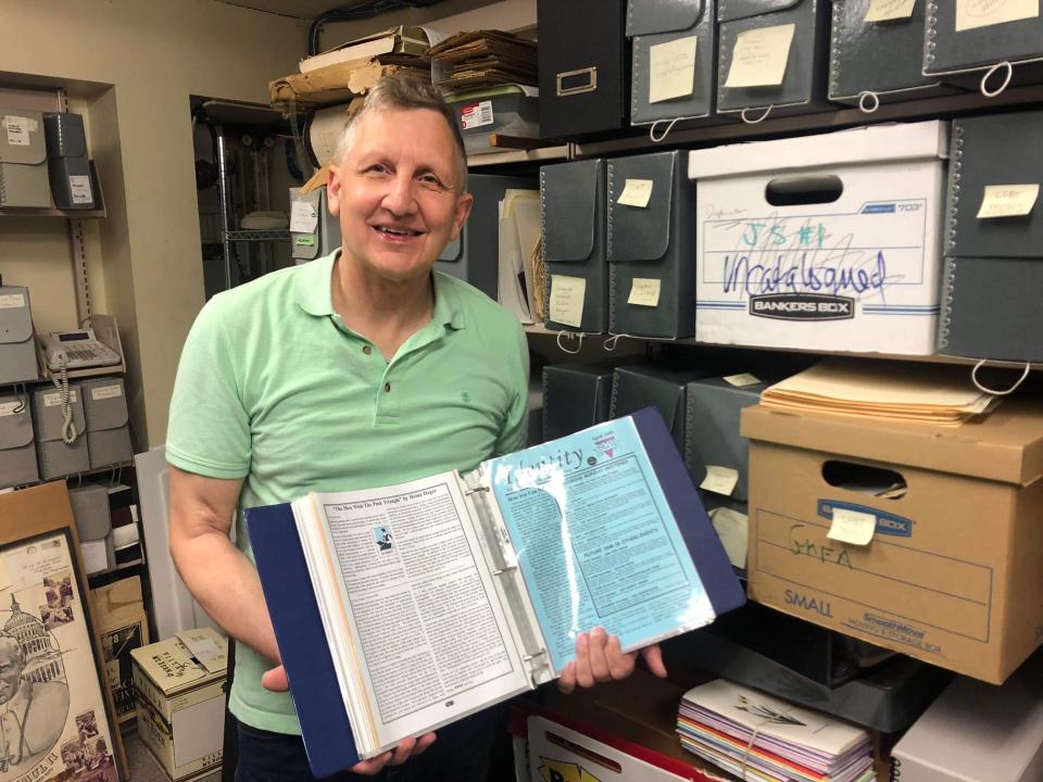 NH Seacoast LGBT History Project founder Tom Kaufhold stands in the Athenaeum archives which hold items related to the Seacoast LGBTQ-plus community going back decades. He is the curator of the Standing Together exhibit, which opens at the Athenaeum in June.