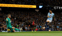 Soccer Football - Premier League - Manchester City v Manchester United - Etihad Stadium, Manchester, Britain - November 11, 2018 Manchester City's Ilkay Gundogan scores their third goal REUTERS/Darren Staples