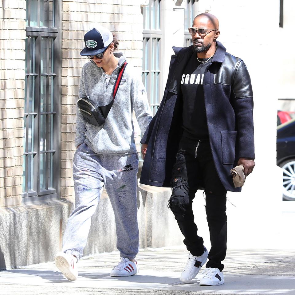 In April 2019, the pair were <a href="https://people.com/movies/jamie-foxx-katie-holmes-holding-hands-romantic-beach-walk-malibu/" rel="nofollow noopener" target="_blank" data-ylk="slk:spotted on a stroll;elm:context_link;itc:0;sec:content-canvas" class="link ">spotted on a stroll</a> in New York City, looking super comfy. 