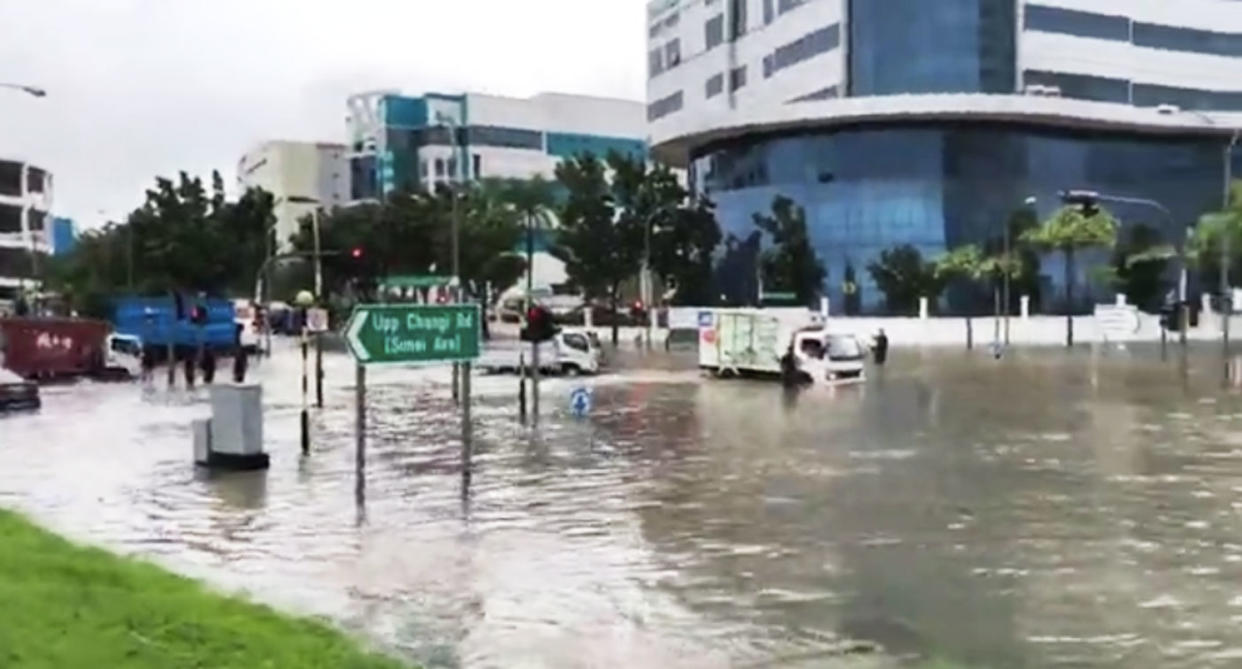 A heavy morning downpour brought flash floods to several parts of eastern Singapore on 8 January. Video screengrab: Facebook/Jeffrey Chung via Storyful