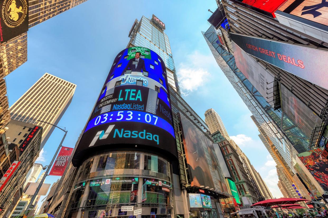 the NASDAQ building on Times Square in New York, USA