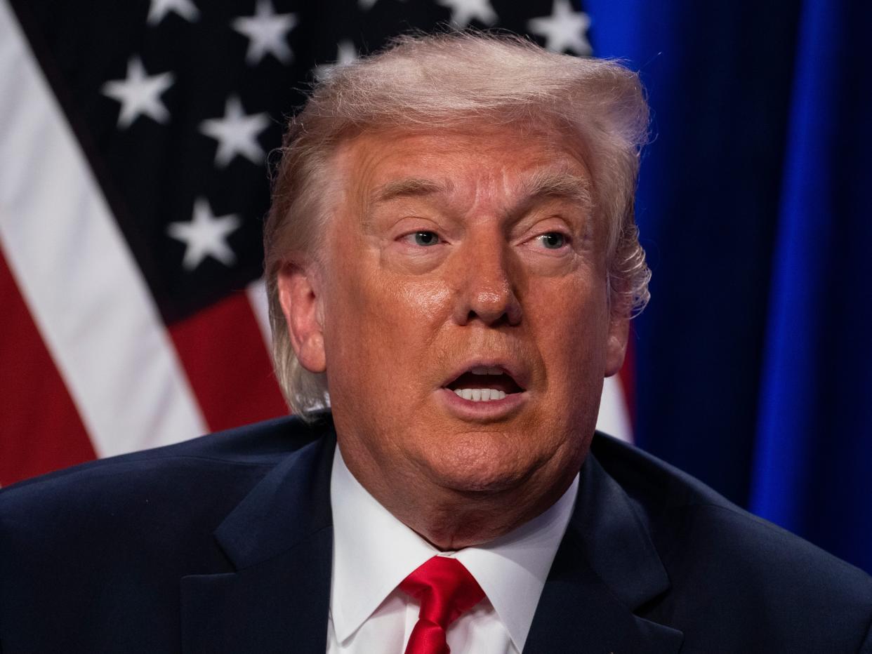 President Donald Trump speaks during a Latinos for Trump event at Trump National Doral Miami resort, Friday, Sept. 25, 2020, in Doral, Fla.