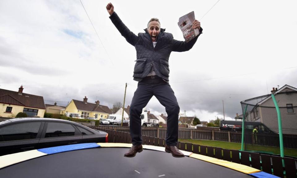 Ian Paisley on a trampoline