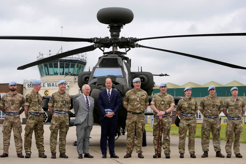 Britain's King Charles III hands over the role of Colonel-in-Chief to Prince William, Prince of Wales in Middle Wallop