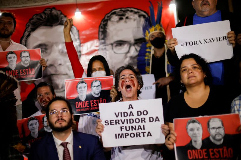 Protest against Brazilian President Bolsonaro's government, Brazil's National Indian Foundation (FUNAI)'s President Marcelo Augusto Xavier da Silva and for the search for Dom Phillips and Bruno Pereira, in Brasilia