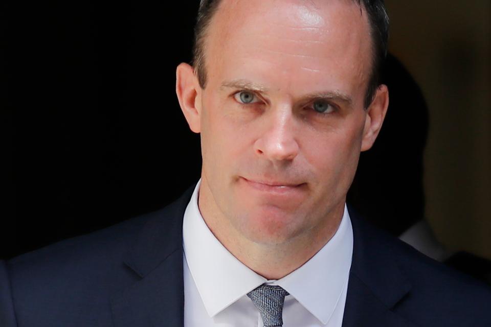 bullying  Britain's new Secretary of State for Exiting the European Union (Brexit Minister) Dominic Raab leaves 10 Downing Street in central London on July 9, 2018 following his appointment. - Raab, formerly a junior house minister, was appointed as Britain's new Brexit minister after the resignation of David Davis. British Prime Minister Theresa May faced a crisis in her cabinet on July 9 after Brexit minister David Davis and one of his deputies resigned over a plan to retain strong economic ties to the EU even after leaving the bloc. (Photo by Tolga AKMEN / AFP) (Photo by TOLGA AKMEN/AFP via Getty Images)