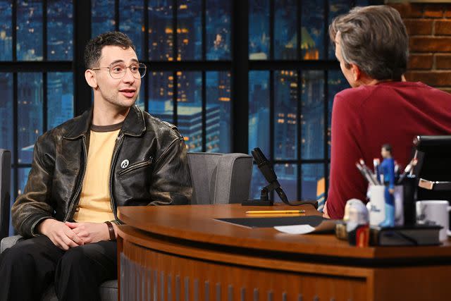 <p>Paula Lobo/NBC via Getty Images</p> Jack Antonoff and Seth Meyers