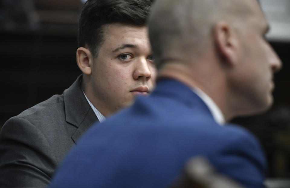 Kyle Rittenhouse listens as the Judge Bruce Schroeder talks about jury deliberations on Nov. 17, 2021 in Kenosha, Wisconsin.<span class="copyright">Sean Krajacic—Pool/Getty Images</span>