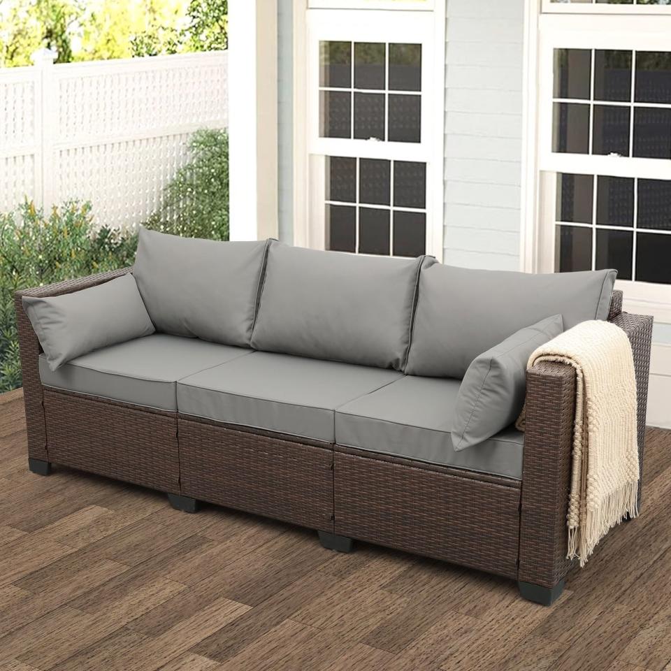 <p><a href="https://go.redirectingat.com?id=74968X1596630&url=https%3A%2F%2Fwww.walmart.com%2Fip%2F3-Seat-Patio-Wicker-Couch-Outdoor-Rattan-Sofa-Furniture-for-Backyard-Gray%2F136241216&sref=https%3A%2F%2Fwww.thepioneerwoman.com%2Fhome-lifestyle%2Fentertaining%2Fg43853952%2Fbest-walmart-patio-furniture%2F" rel="nofollow noopener" target="_blank" data-ylk="slk:Shop Now;elm:context_link;itc:0;sec:content-canvas" class="link ">Shop Now</a></p><p>3-Seat Outdoor Rattan Sofa</p><p>walmart.com</p><p>$279.99</p><span class="copyright">Walmart</span>