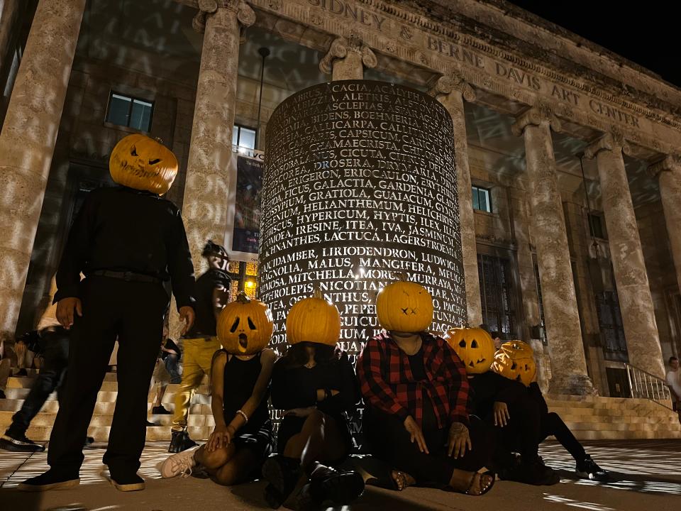 A spooky publicity image for Davis Art Center's various Halloween events, including "Wicked Walk" and the "Dark Art" exhibit.