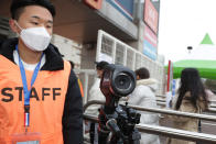 SUWON, SOUTH KOREA - FEBRUARY 19: Vissel Kobe fans are tested for signs of the coronavirus ahead of the AFC Champions League Group G match between Suwon Samsung Bluewings and Vissel Kobe at the Suwon World Cup Stadium on February 19, 2020 in Suwon, South Korea. (Photo by Han Myung-Gu/Getty Images)