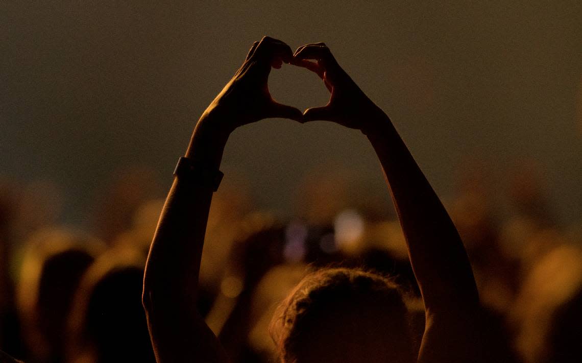 A fan shows their love for New Kids on the Block in concert on the “Mixtape 2022 Tour” at Raleigh, N.C.’s PNC Arena, Friday night, July 22, 2022.