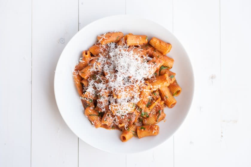 A bowl of rigatoni from Love & Salt in Manhattan Beach. The restaurant is offering a four-course menu for New Year's Eve.