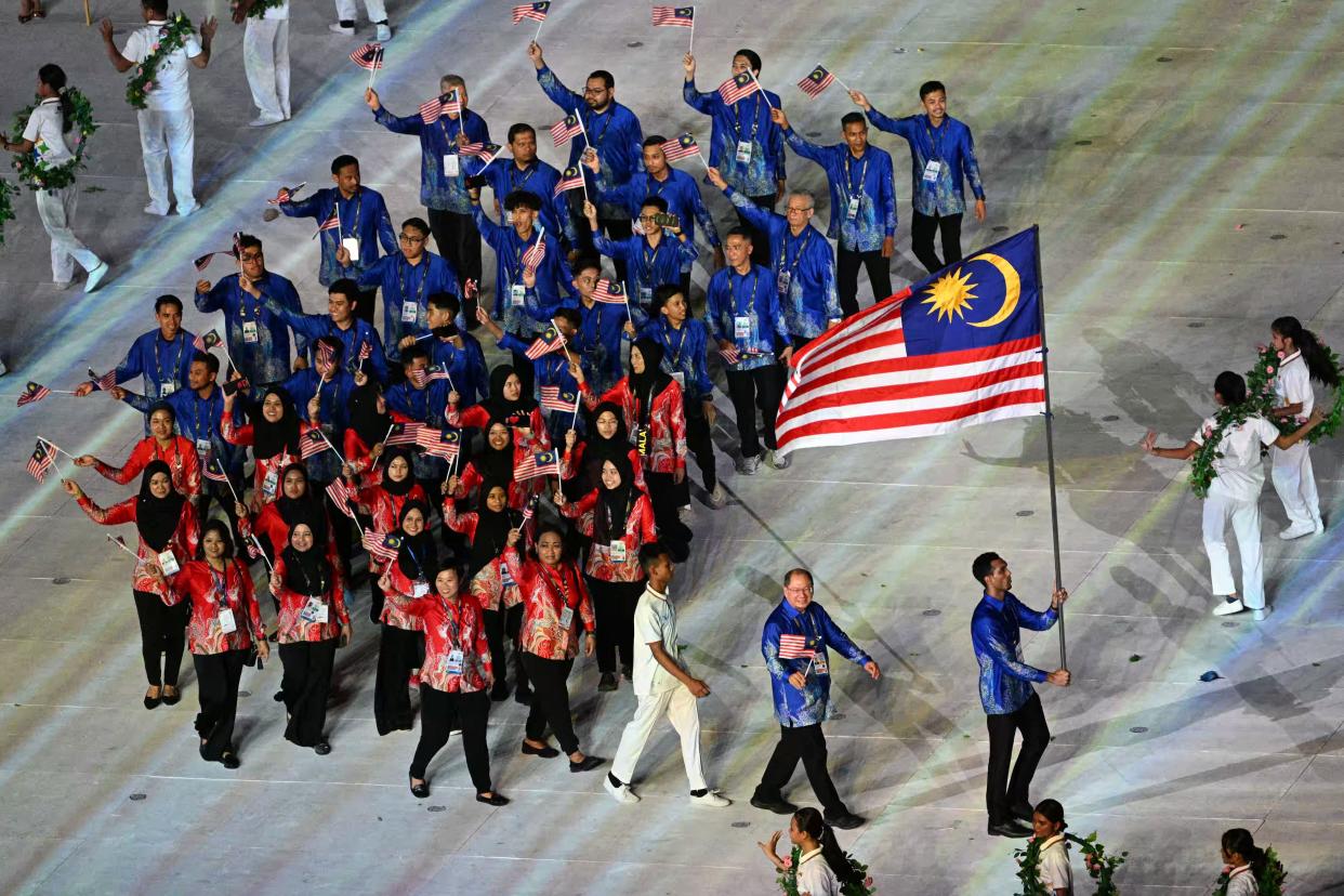 The Malaysia contingent at the opening ceremony of the 2023 SEA Games in Phnom Penh, Cambodia. 