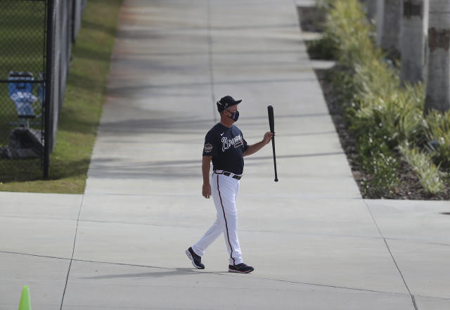 Atlanta Braves Chipper Jones takes batting practice prior to the