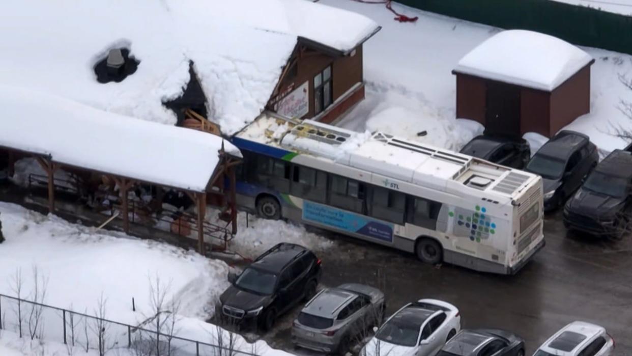 Two children were killed when a city bus was driven straight into a daycare centre in Laval, Que., Wednesday, Feb. 8, 2023.  (Steve Rompré/Radio-Canada - image credit)