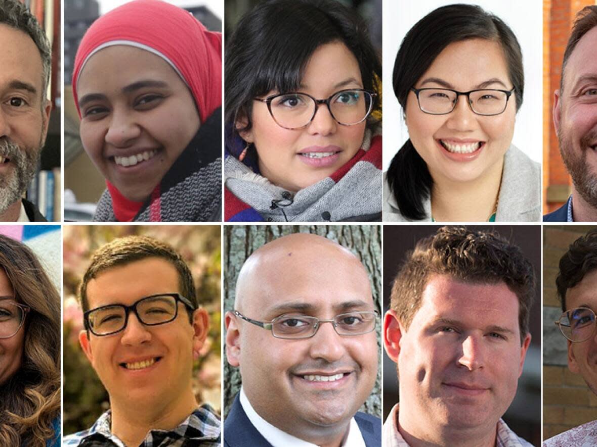 Clockwise, from left: Craig Cassar, Sabreina Dahab, Maria Felix Miller, Tammy Hwang, Cameron Kroetsch, Nrinder Nann, Graeme Noble, Paul Tut, Todd White and Alex Wilson all signed a letter saying they wouldn't talk to the Hamilton Spectator unless the newspaper apologized and made an action plan in response to recent coverage. (CBC - image credit)