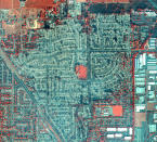 <p>Una imagen satelital infrarroja muestra el barrio de Coffey Park, en Santa Rosa, completamente devastado. (DigitalGlobe vía HuffPost) </p>