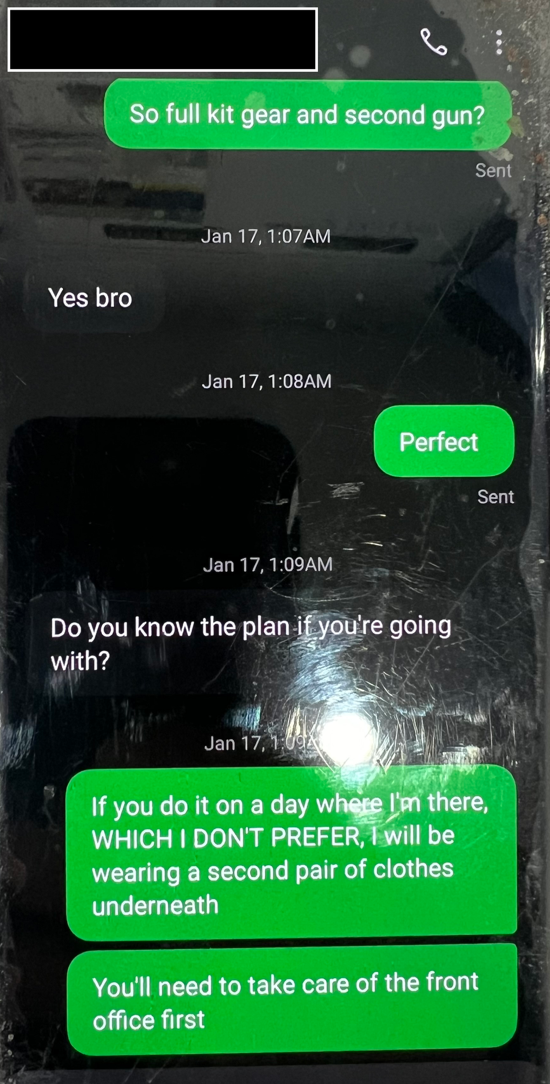 Screenshot of the cellphone prosecutors say was used by a 14-year-old Mariemont High School student to plan a mass shooting at the school with a man in his 20s who lives in another state. The 14-year-old has been charged with conspiracy to commit aggravated murder.