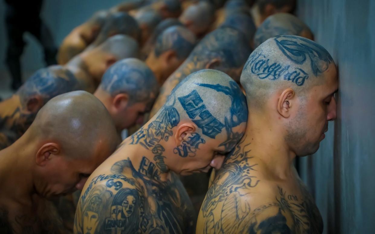 Gang members wait to be taken to their cells - SECRETARIA DE PRENSA DE LA PRESIDENCIA