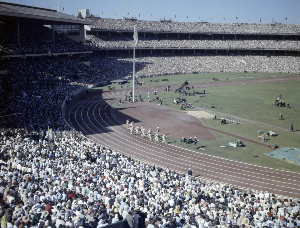 In this Nov. 2022 photo, crowds fill the Olympic Stadium, in Melbourne, Australia, during the Summer Olympics. (AP Photo/File)