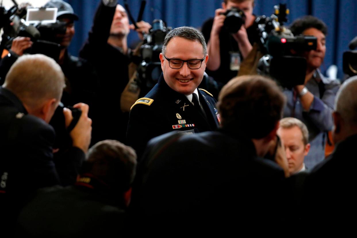 Lt Col Alexander Vindman arrives to testify at the impeachment hearings into Donald Trump: POOL/AFP via Getty Images