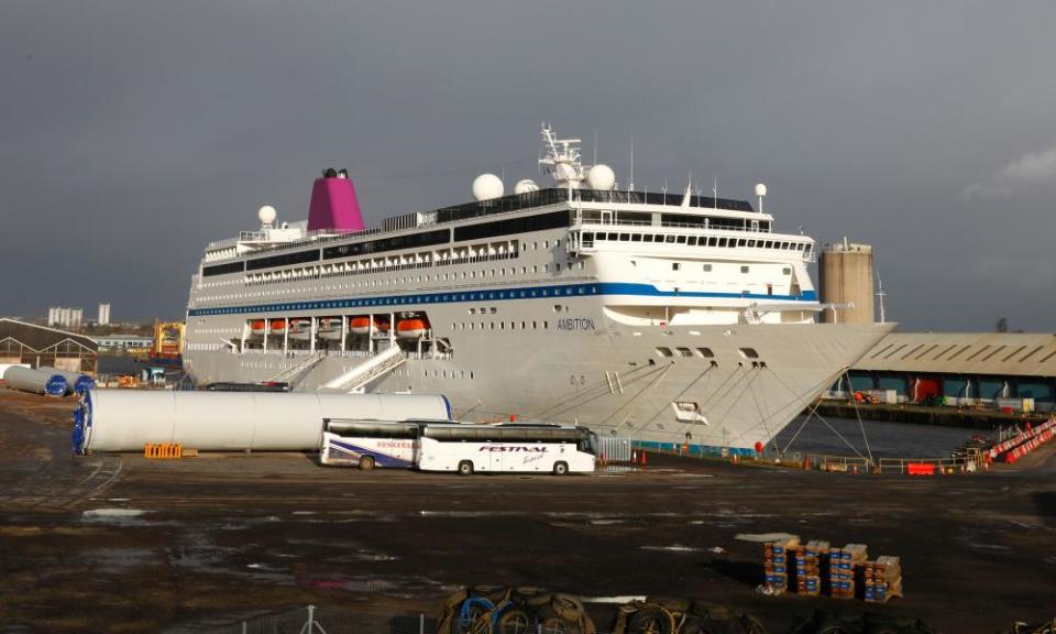 The MS Ambition moored at Glasgow. About 1,200 refugees are believed to be aboard.